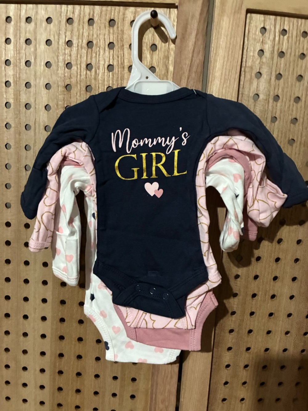 Hudson Baby Navy, Pink & White Heart-Print Long-Sleeve Bodysuit Set (5) Preemie